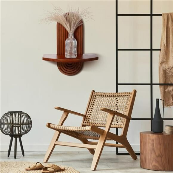 Set of 2 Boho Arched Wooden Wall Shelves Walnut Hanging Floating Rainbow Decor - Picture 5 of 7